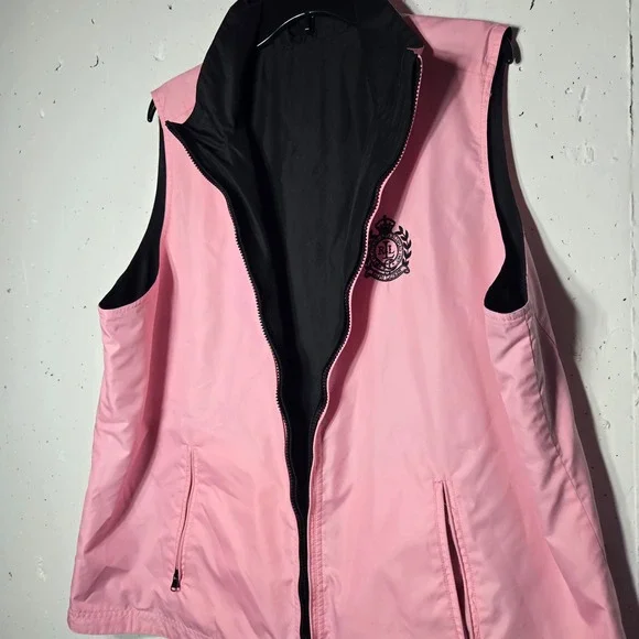 Ralph Lauren Women Reversible Pink Black Full Zip Vest Plus Size 2X Crest Preppy - Picture 6 of 10